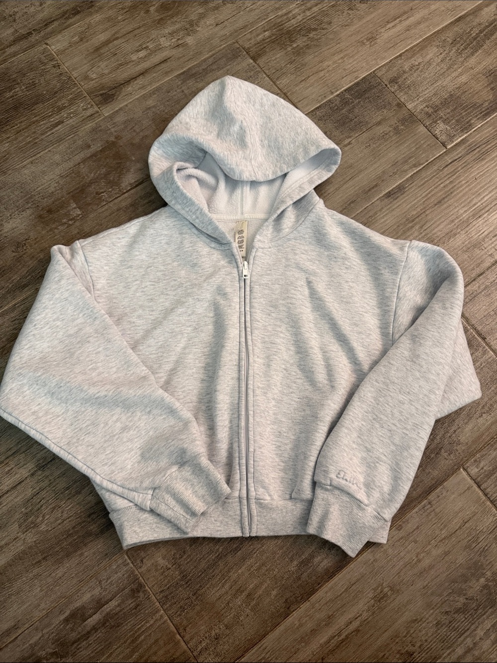Skims Cotton Fleece Cropped Zip Up Hoodie Light Heather Grey Sweatshirt Size M